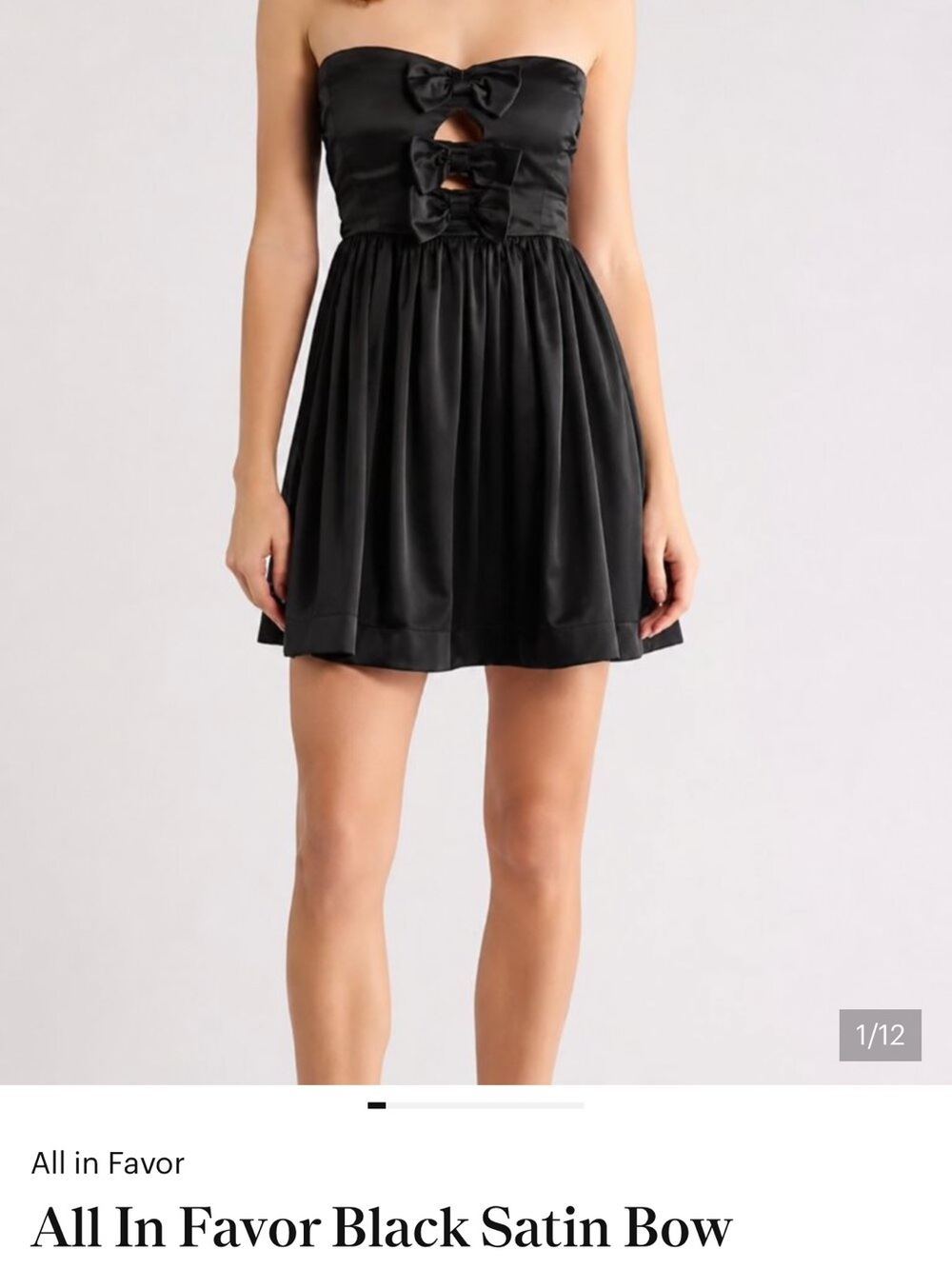All in Favor Black Satin Strapless Mini Dress with Front Bows